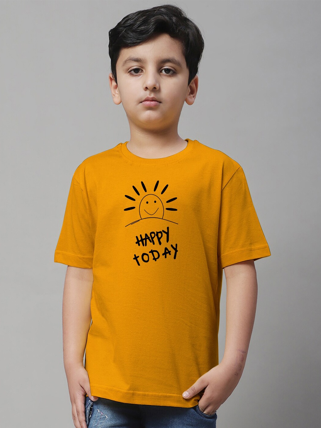 

Friskers Boys Typography Printed Pure Cotton T-shirt, Mustard