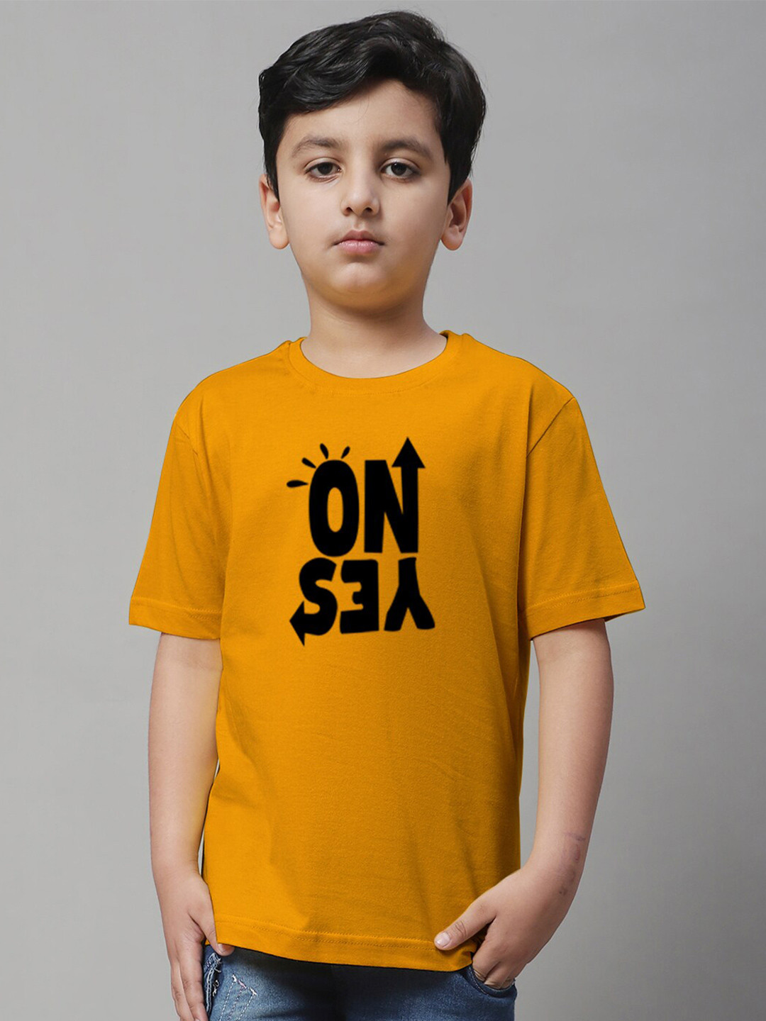 

Friskers Boys Typography Printed Pure Cotton T-shirt, Mustard