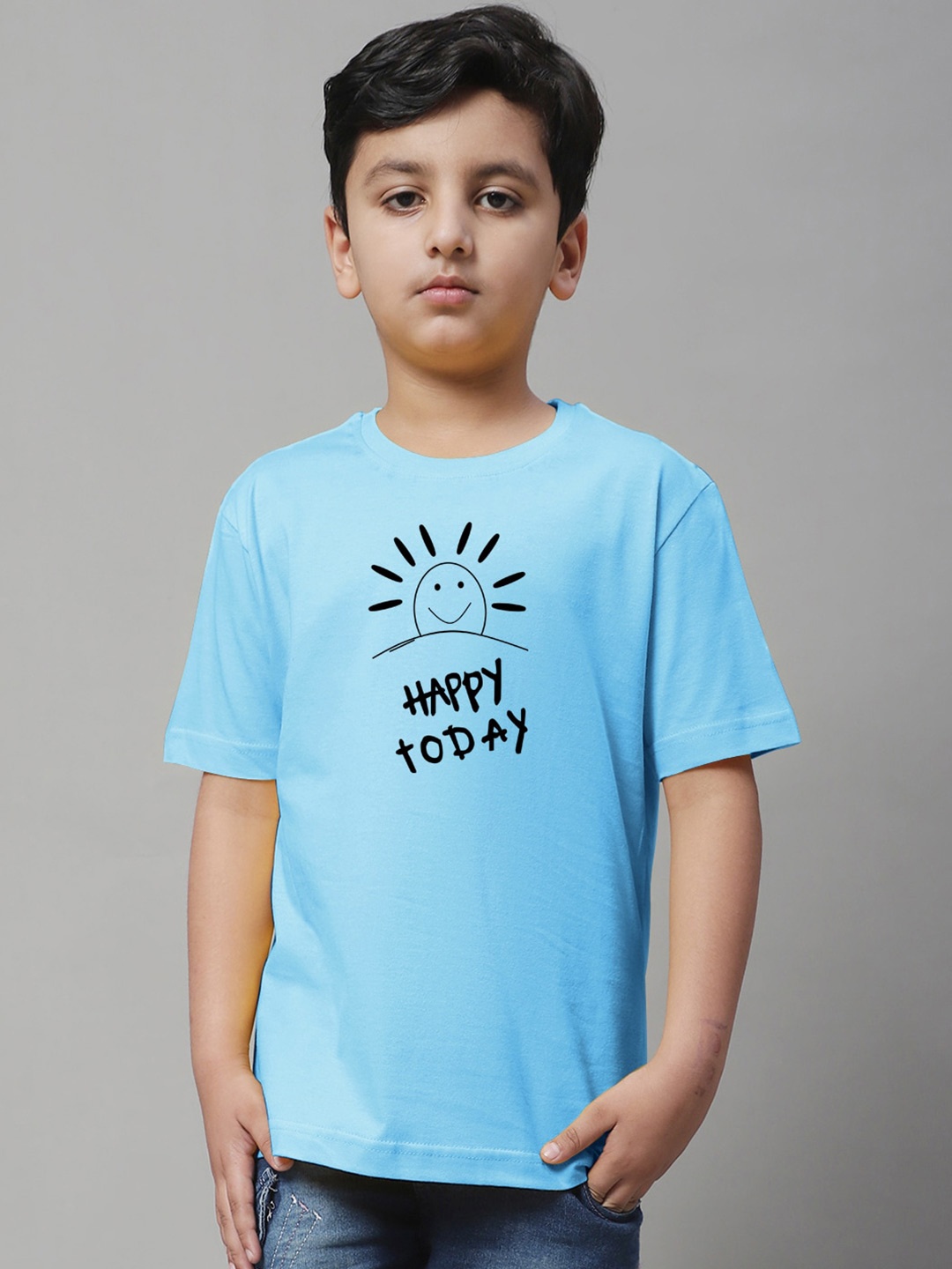 Friskers Boys Typography Printed Short Sleeves Pure Cotton T-shirt, Turquoise blue