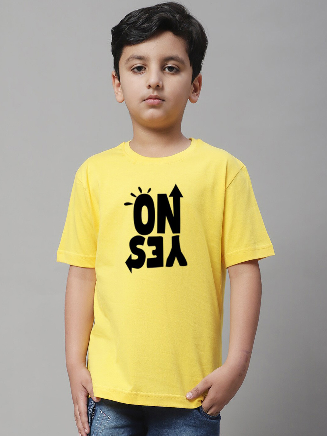

Friskers Boys Typography Printed Short Sleeves Pure Cotton T-shirt, Yellow