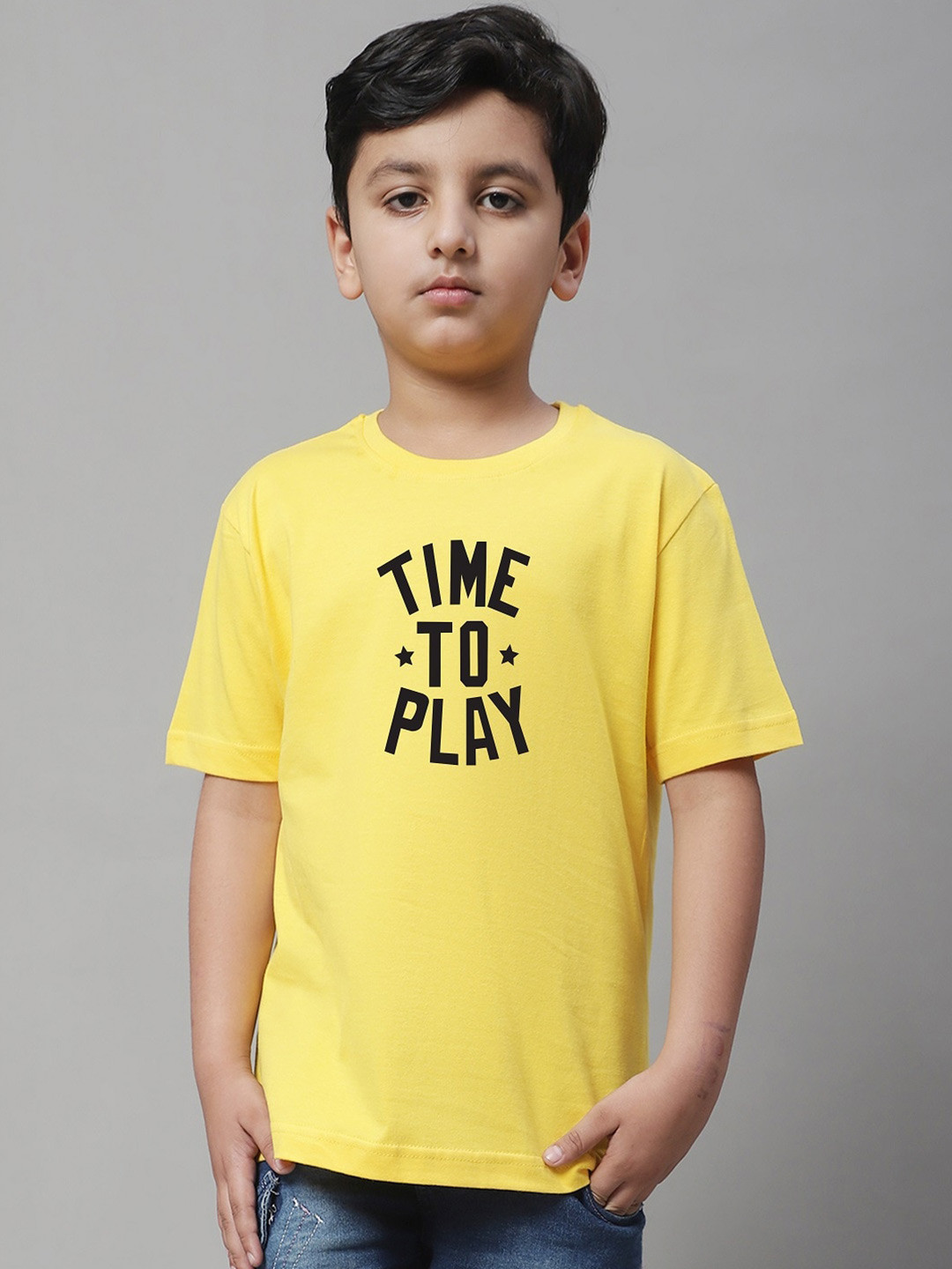 

Friskers Boys Typography Printed Short Sleeves Pure Cotton T-shirt, Yellow