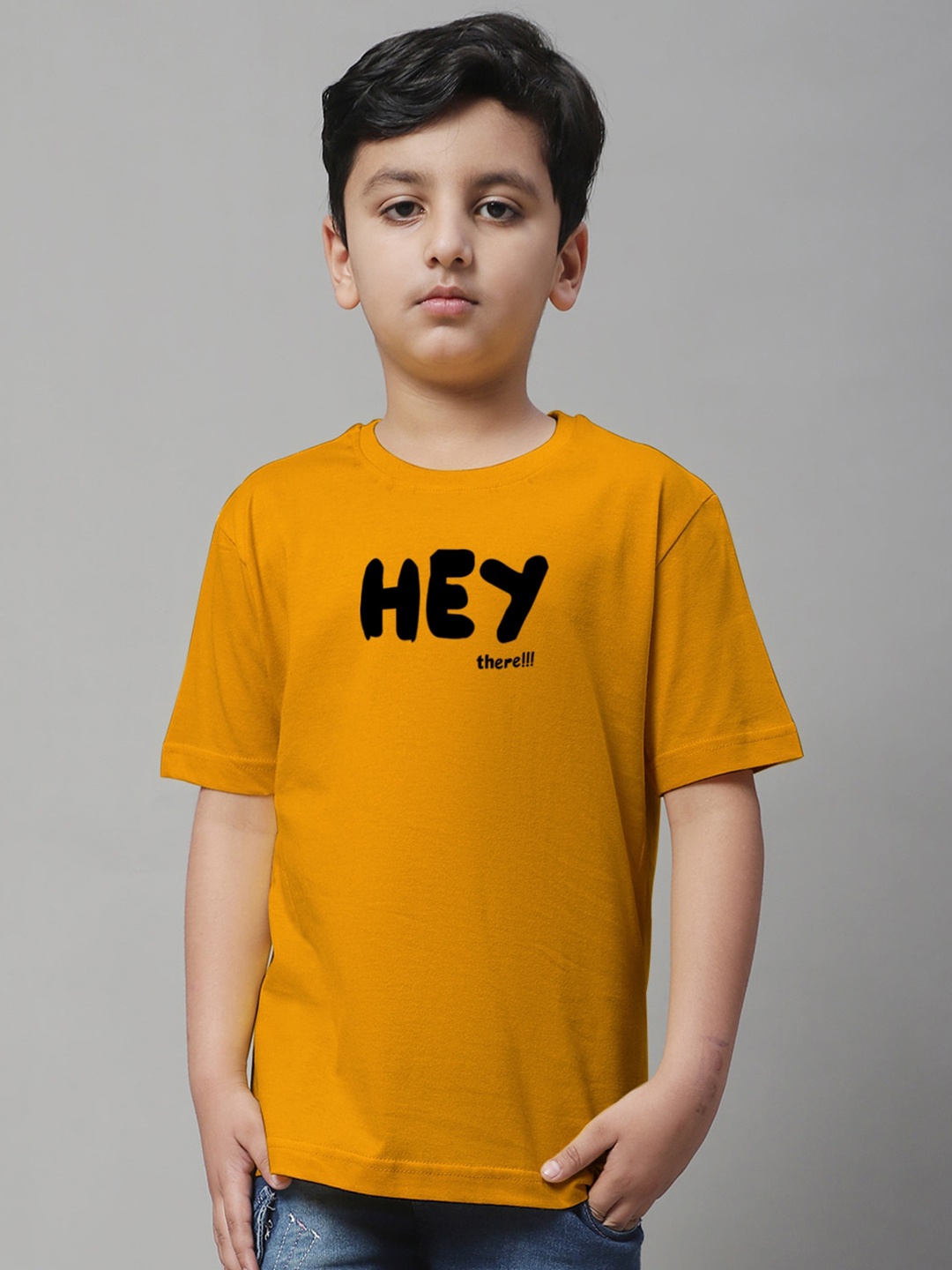 Friskers Boys Typography Printed Pure Cotton T-shirt, Mustard