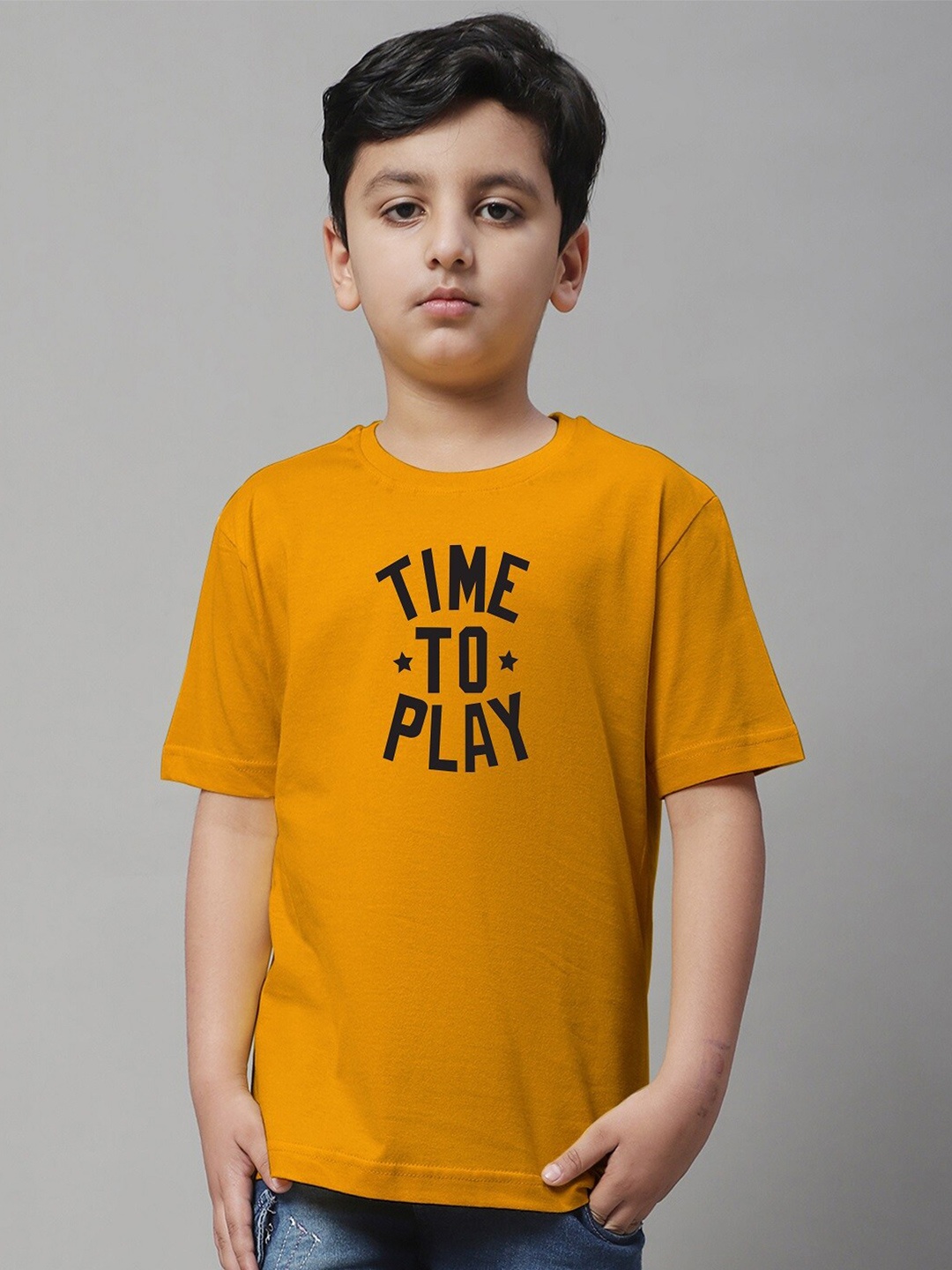 

Friskers Boys Typography Printed Pure Cotton T-shirt, Mustard