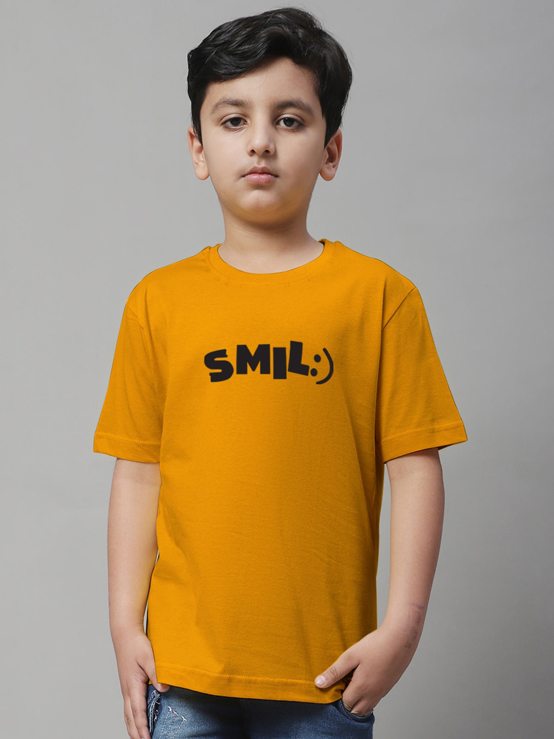

Friskers Boys Typography Printed Pure Cotton T-shirt, Mustard