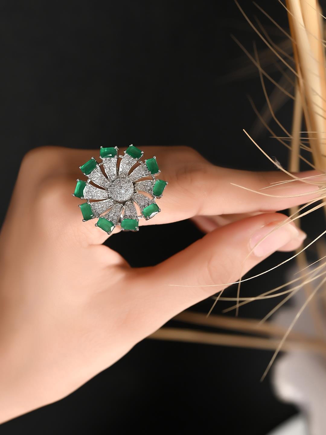 

RATNAVALI JEWELS Silver-Plated CZ-Studded Ring