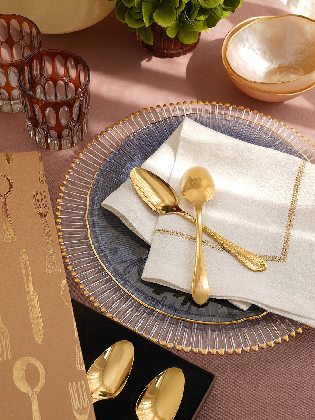 

Pure Home and Living Yellow 6-Pieces Stainless Steel Dessert Spoons, Gold