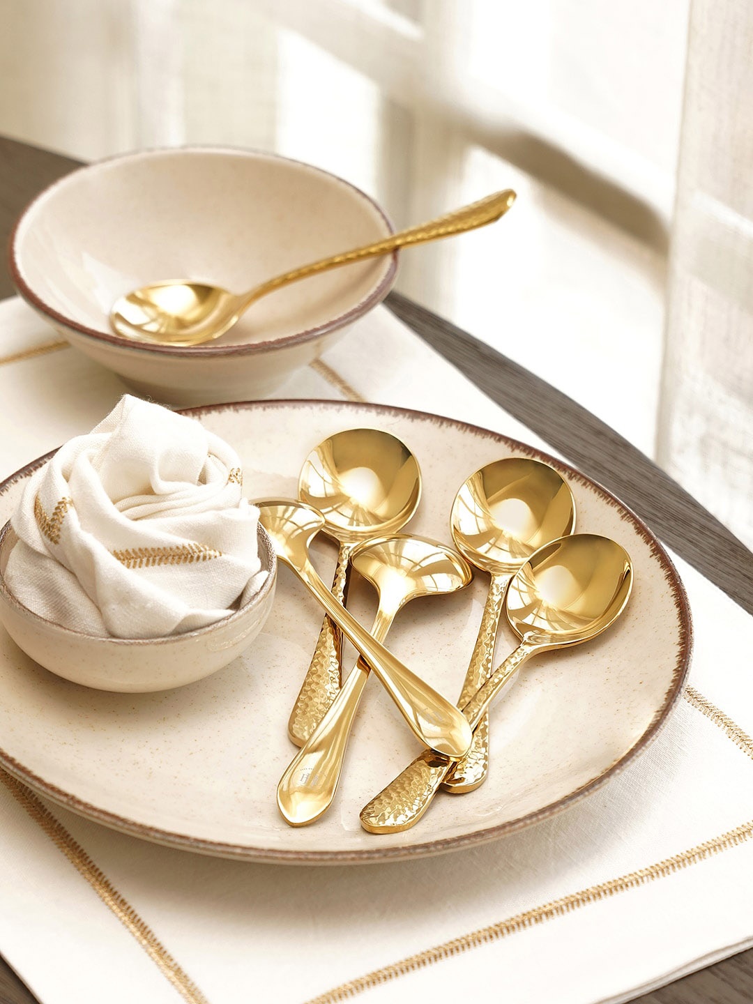 

Pure Home and Living Yellow 6-Pieces Stainless Steel Soup Spoons, Gold