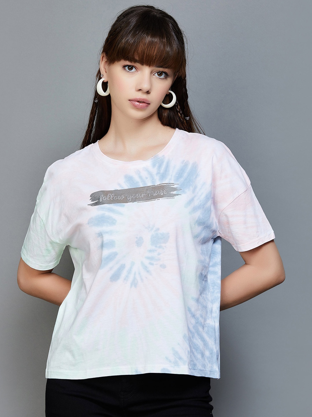 

Ginger by Lifestyle Tie and Dye Pure Cotton T-shirt, White