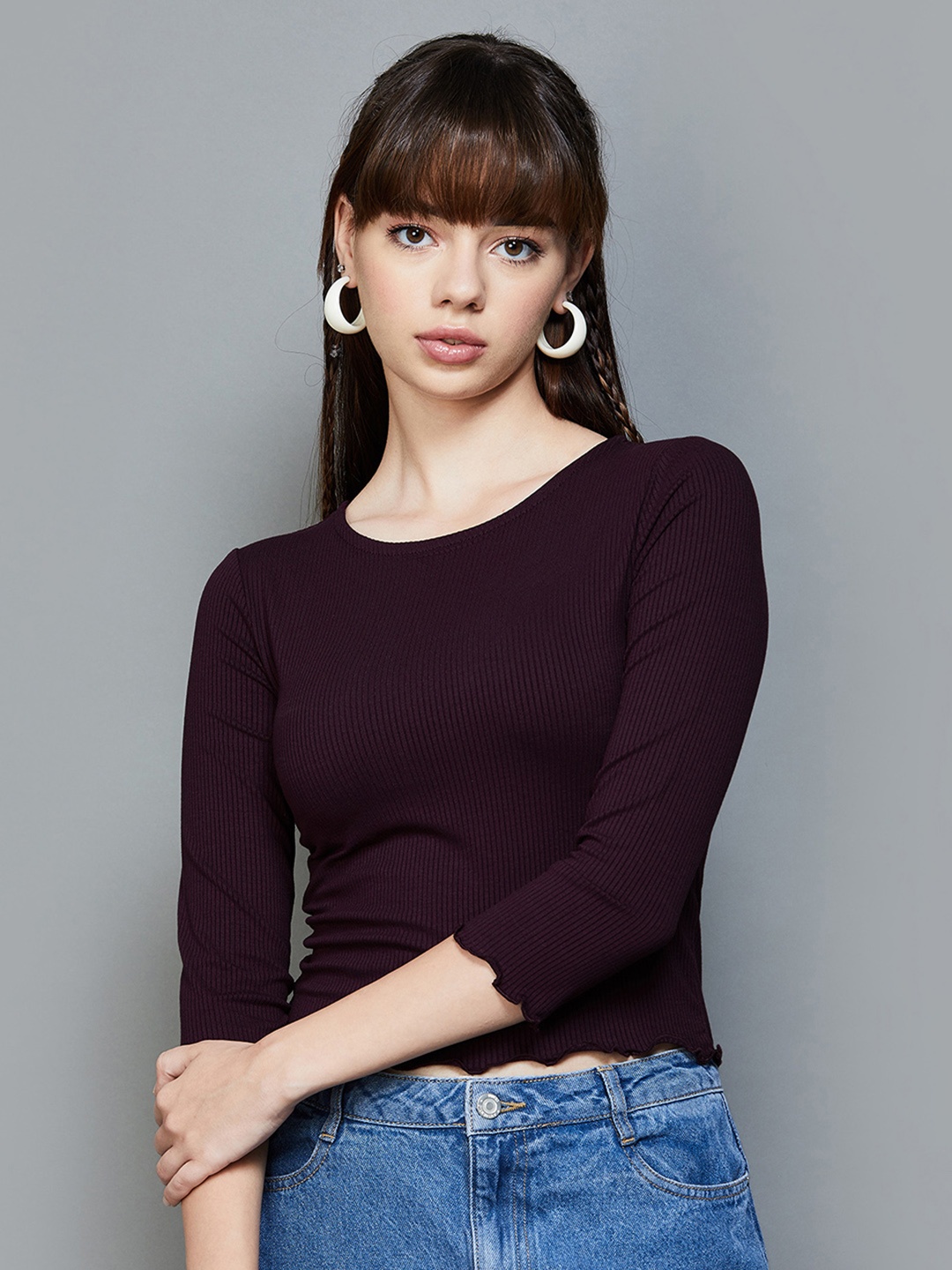 

Ginger by Lifestyle Ribbed Round Neck Fitted Top, Red