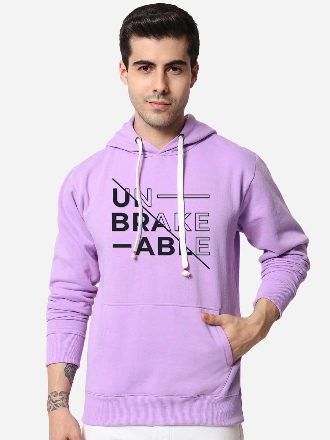 

FFLIRTYGO Typography Printed Long Sleeves Fleece Hooded Pullover Sweatshirt, Purple