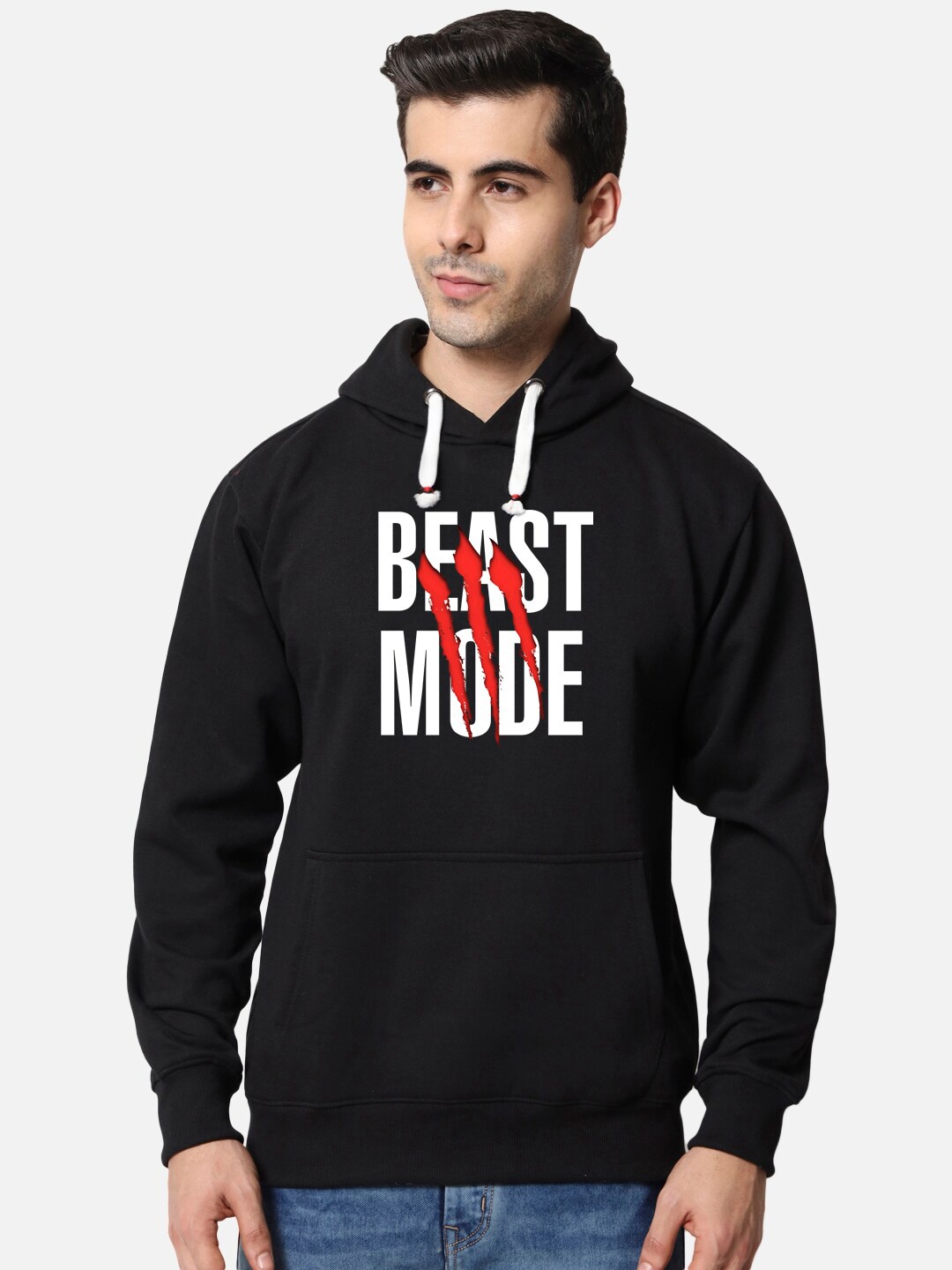 

FFLIRTYGO Typography Printed Hooded Fleece Pullover, Black