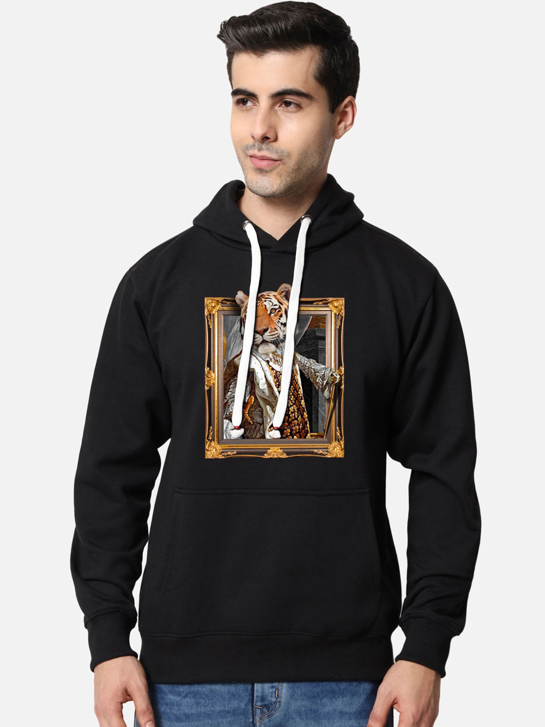 

FFLIRTYGO Animal Printed Long Sleeves Fleece Hooded Pullover Sweatshirt, Black