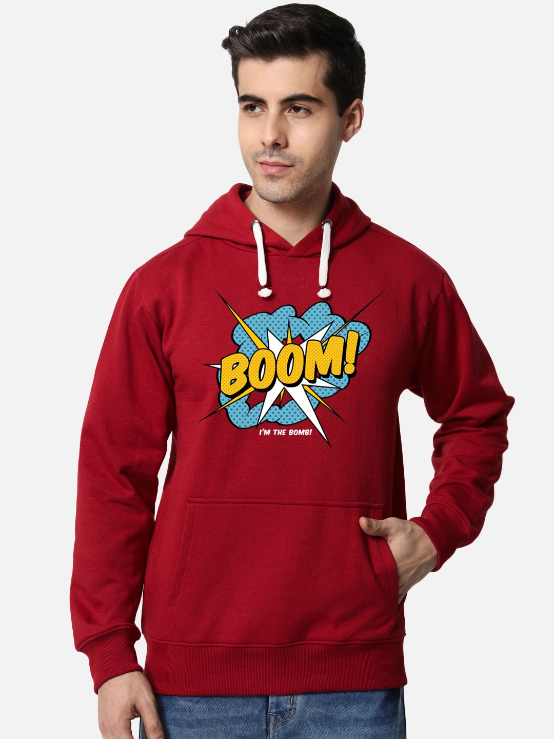 

FFLIRTYGO Typography Printed Long Sleeves Fleece Hooded Pullover Sweatshirt, Red