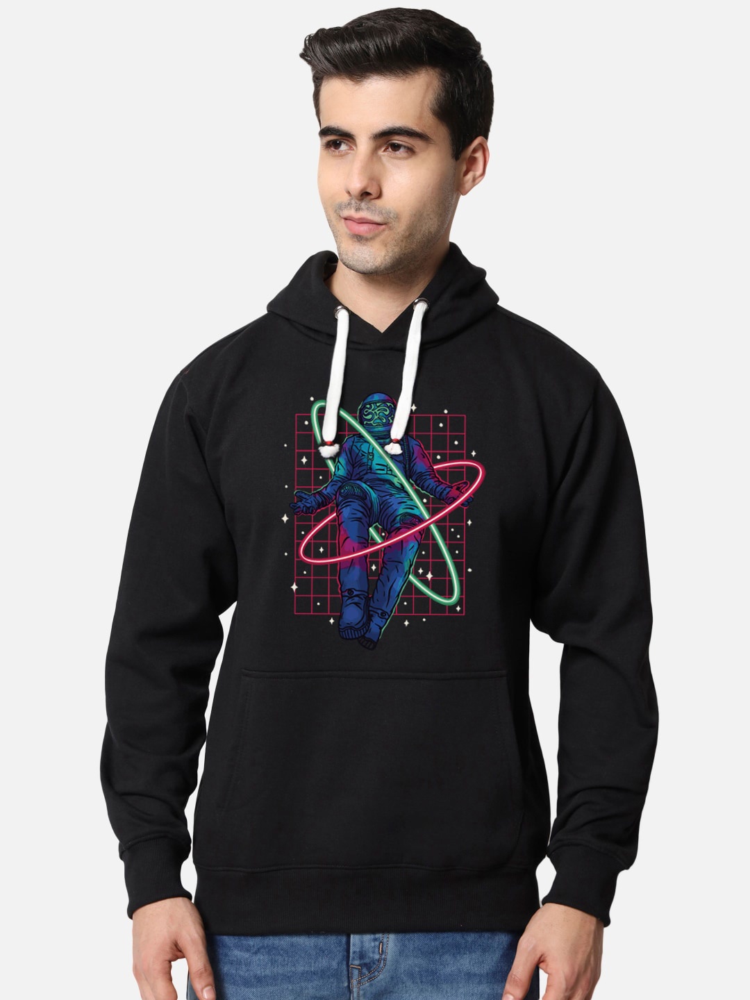 

FFLIRTYGO Graphic Printed Long Sleeves Fleece Hooded Pullover Sweatshirt, Black