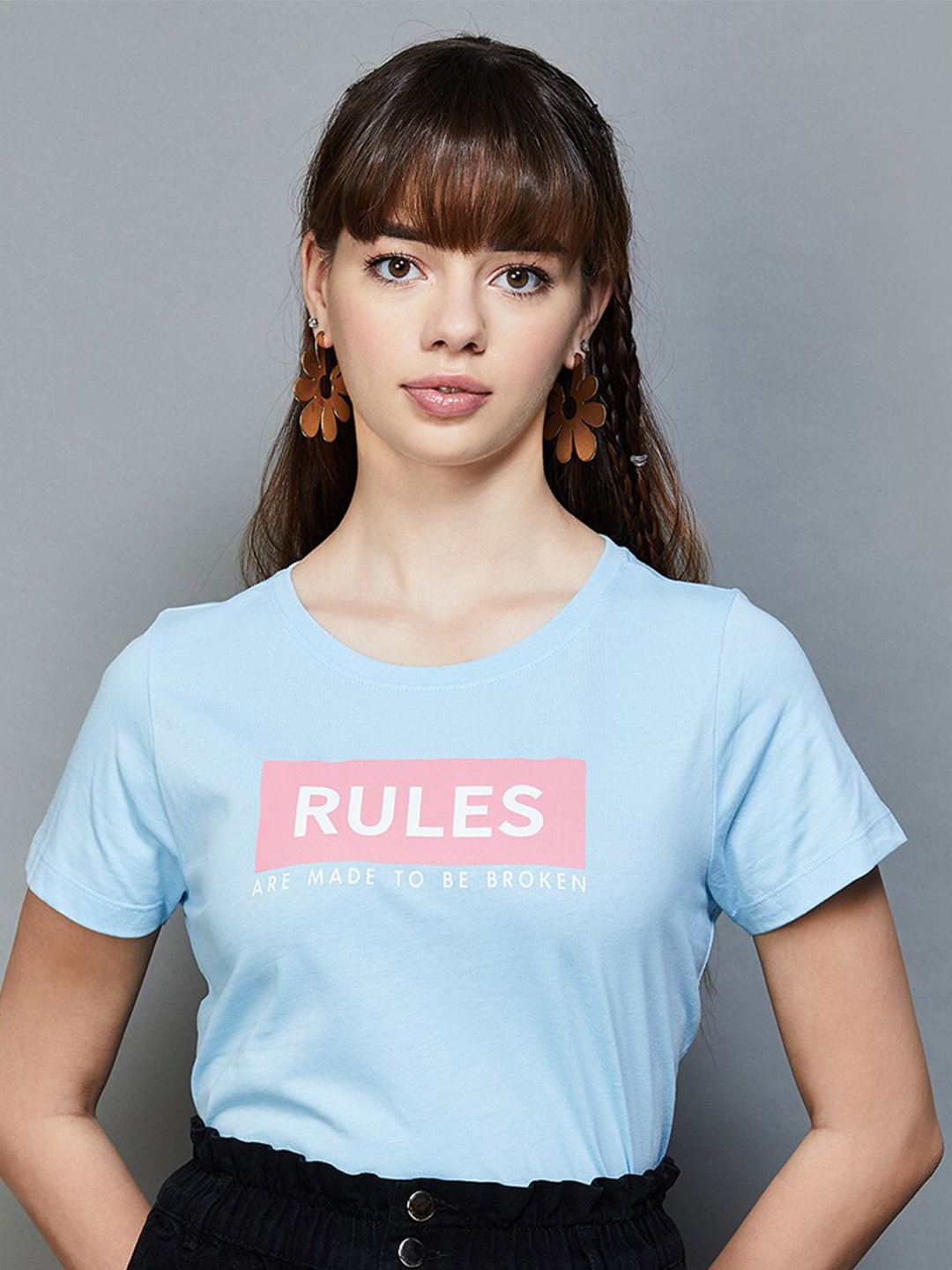 

Fame Forever by Lifestyle Typography Printed Cotton Tshirts, Blue