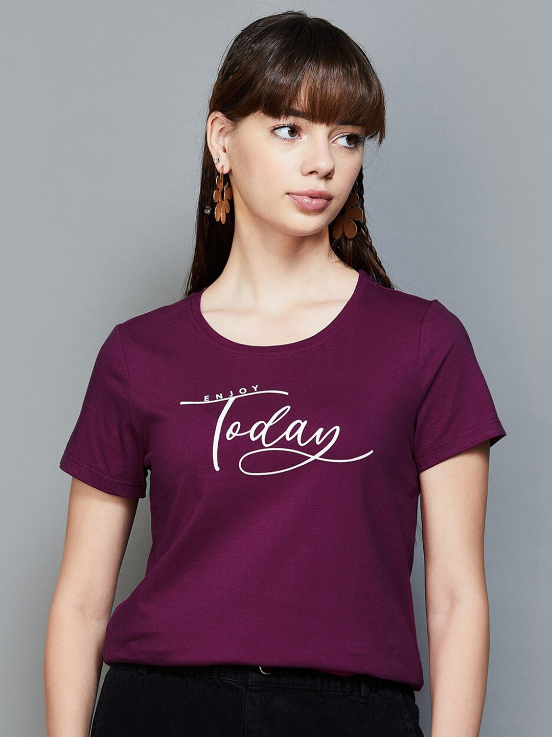 

Fame Forever by Lifestyle Typography Printed Cotton Tshirts, Burgundy