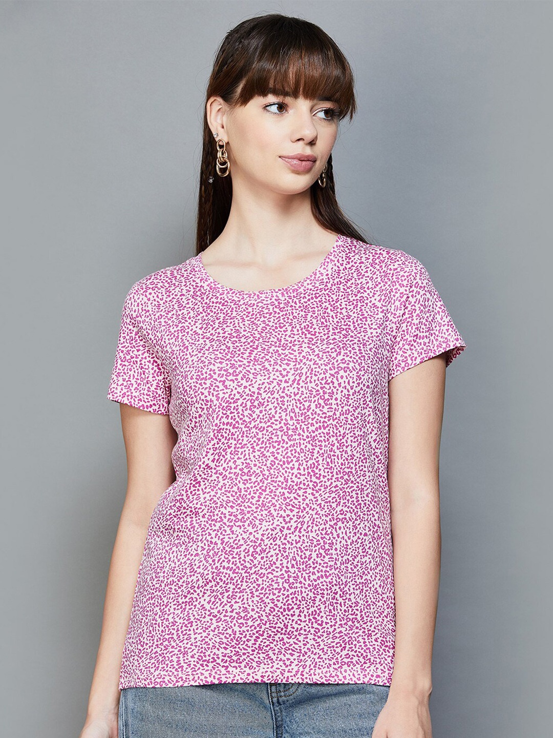 

Fame Forever by Lifestyle Animal Printed Cotton Tshirts, Pink