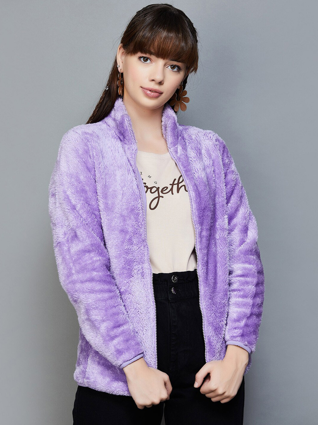 

Fame Forever by Lifestyle Stand Collar Self Design Tailored Jacket, Purple