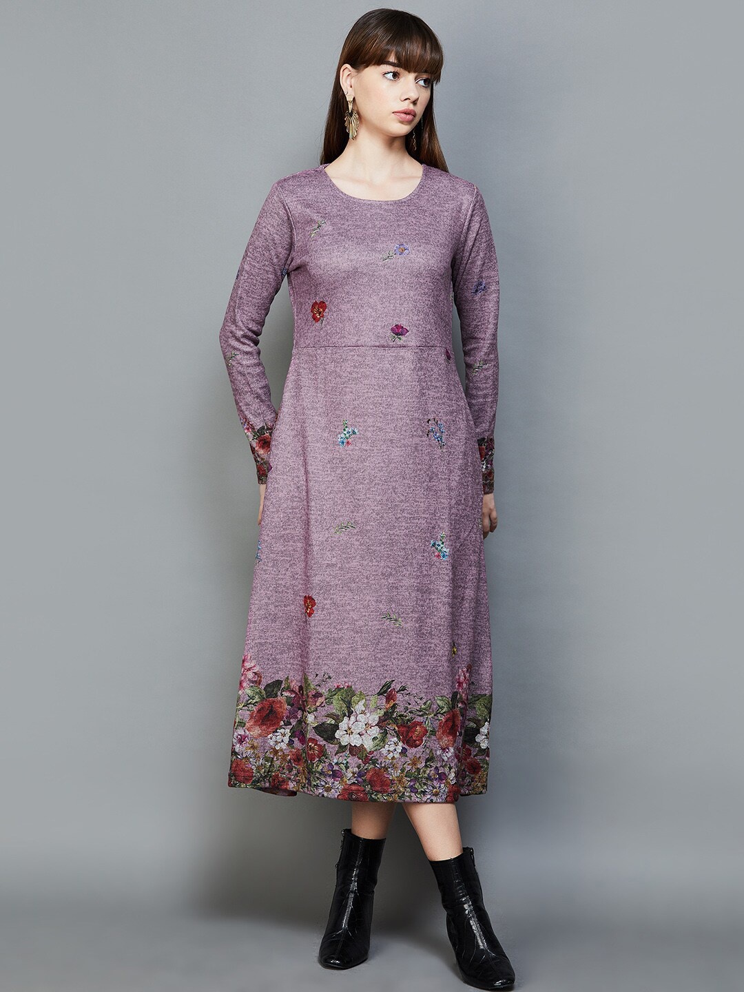 

Colour Me by Melange Floral Printed Cotton A-Line Midi Dress, Pink