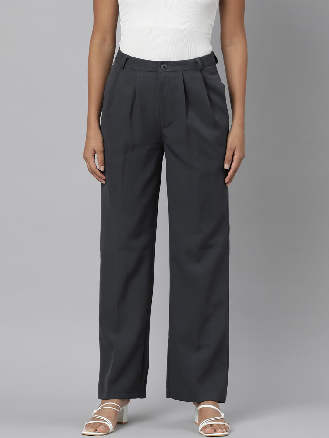 

SHOWOFF Women Relaxed Straight Leg Straight Fit Wrinkle Free Cotton Parallel Trousers, Charcoal