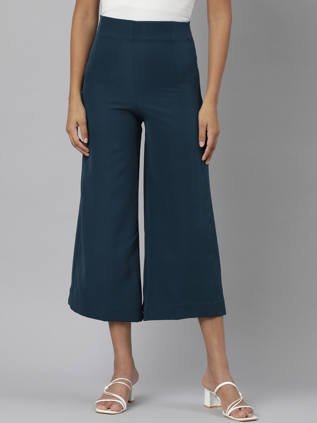 

SHOWOFF Women Relaxed Straight Leg Flared Wrinkle Free Cotton Culottes Trousers, Teal