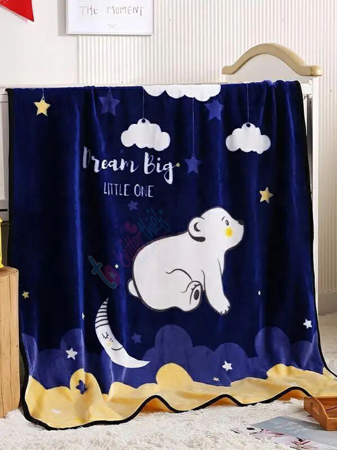 

Butterthief Navy Blue & White Cartoon Characters Fleece AC Room Single Bed Blanket