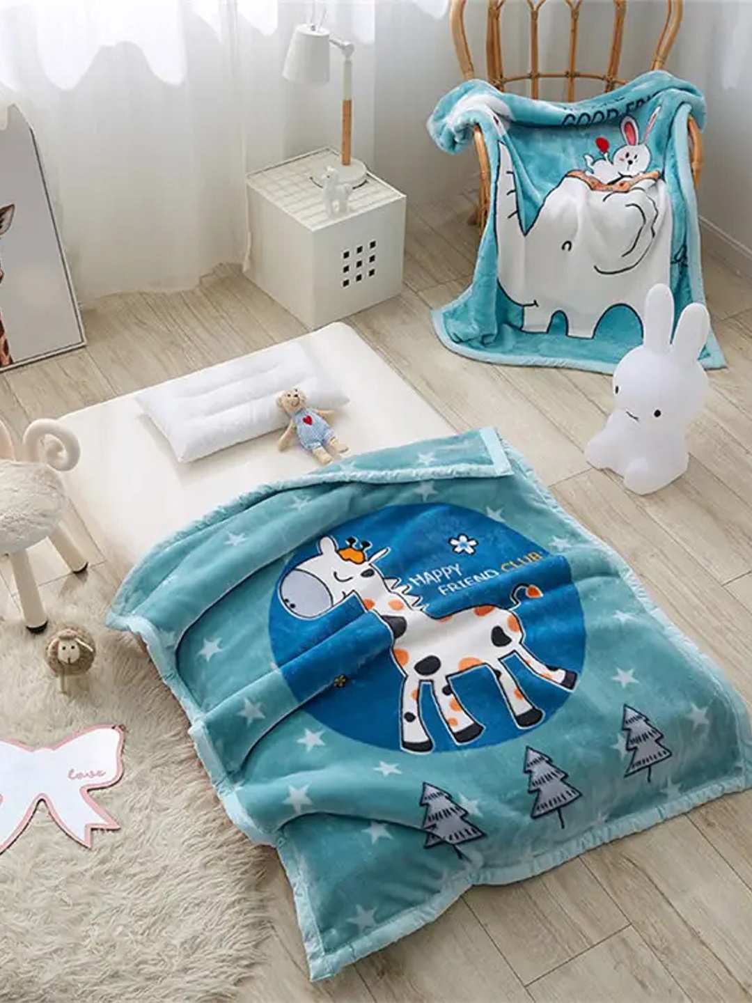 

Butterthief Sea Green & White Cartoon Characters Mink Heavy Winter Single Bed Blanket