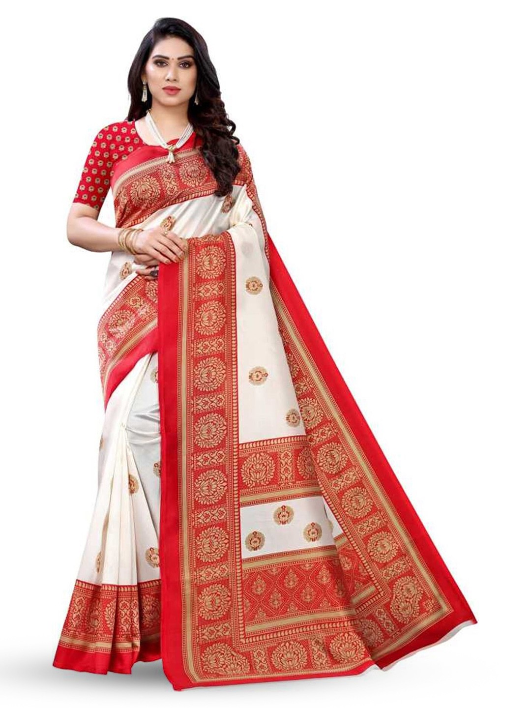 

KALINI Ethnic Motifs Printed Banarasi Saree, Red