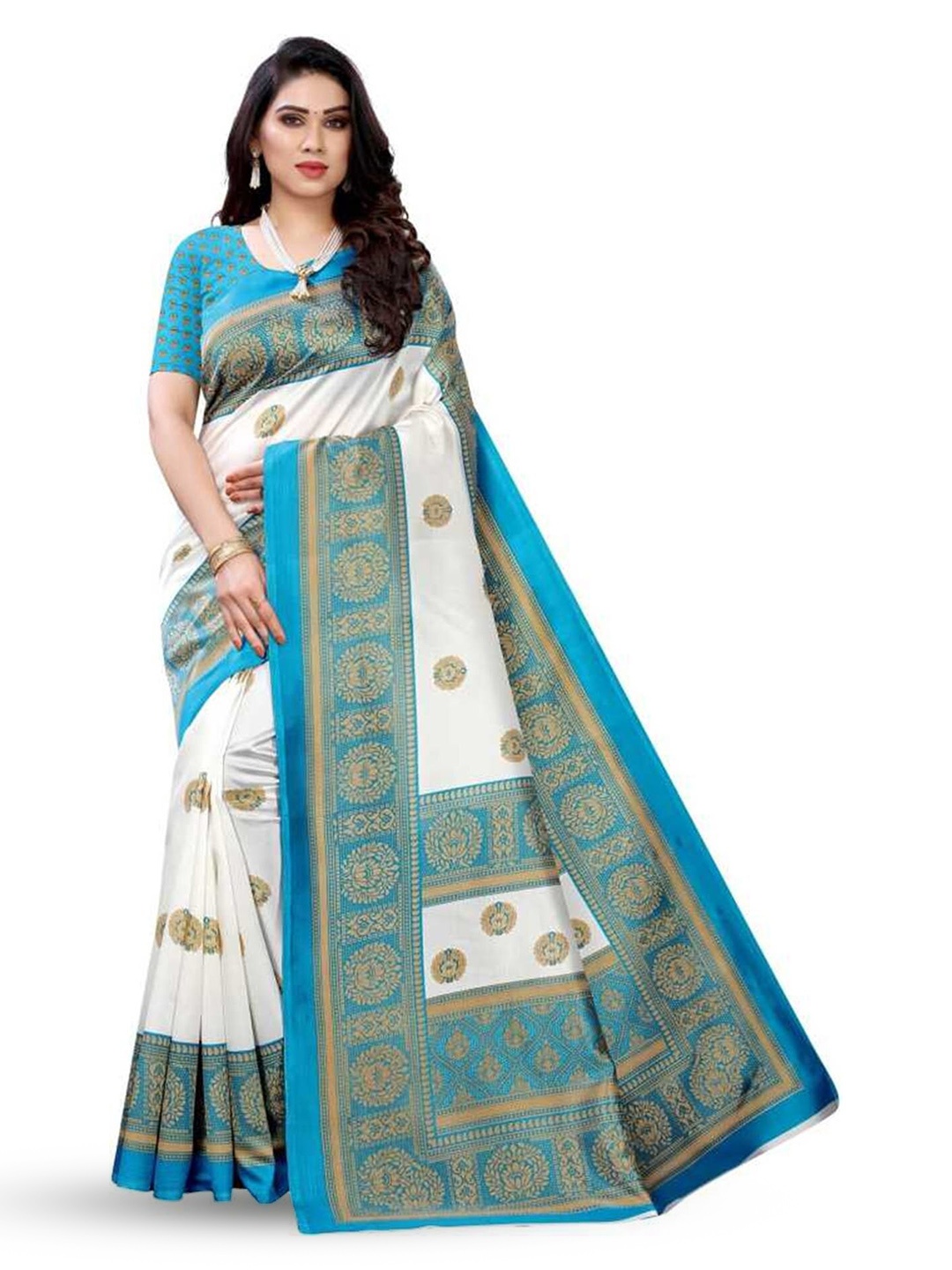

KALINI Ethnic Motifs Printed Banarasi Saree, Green