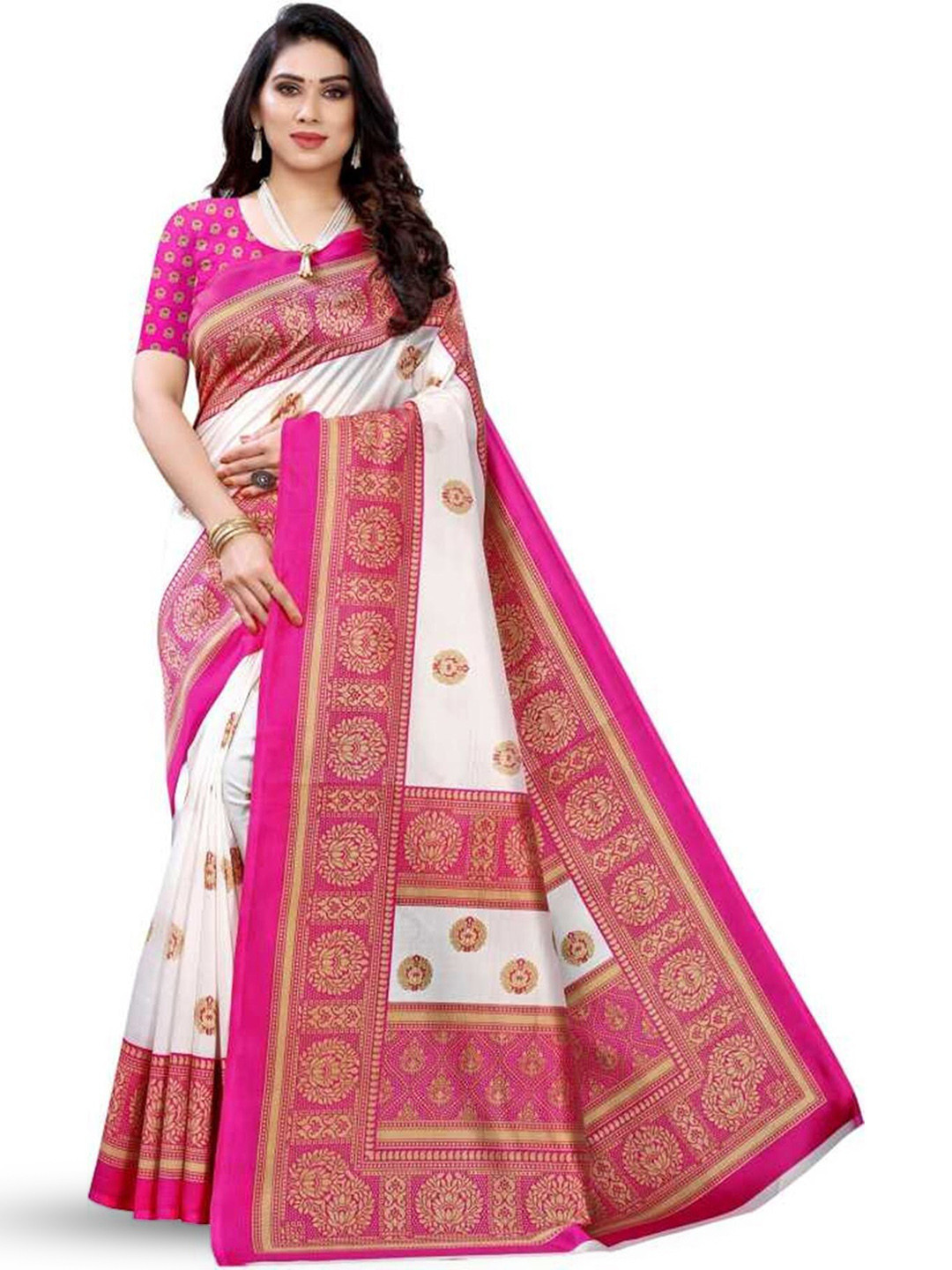 

KALINI Ethnic Motifs Printed Banarasi Saree, Pink