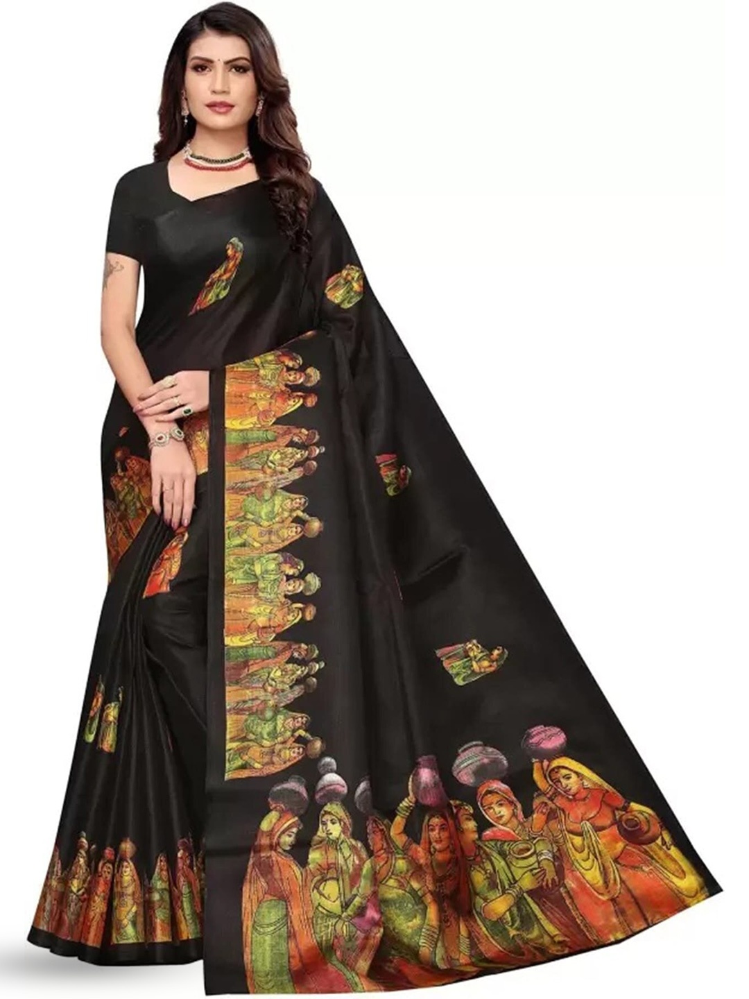 

KALINI Ethnic Motifs Printed Saree, Black