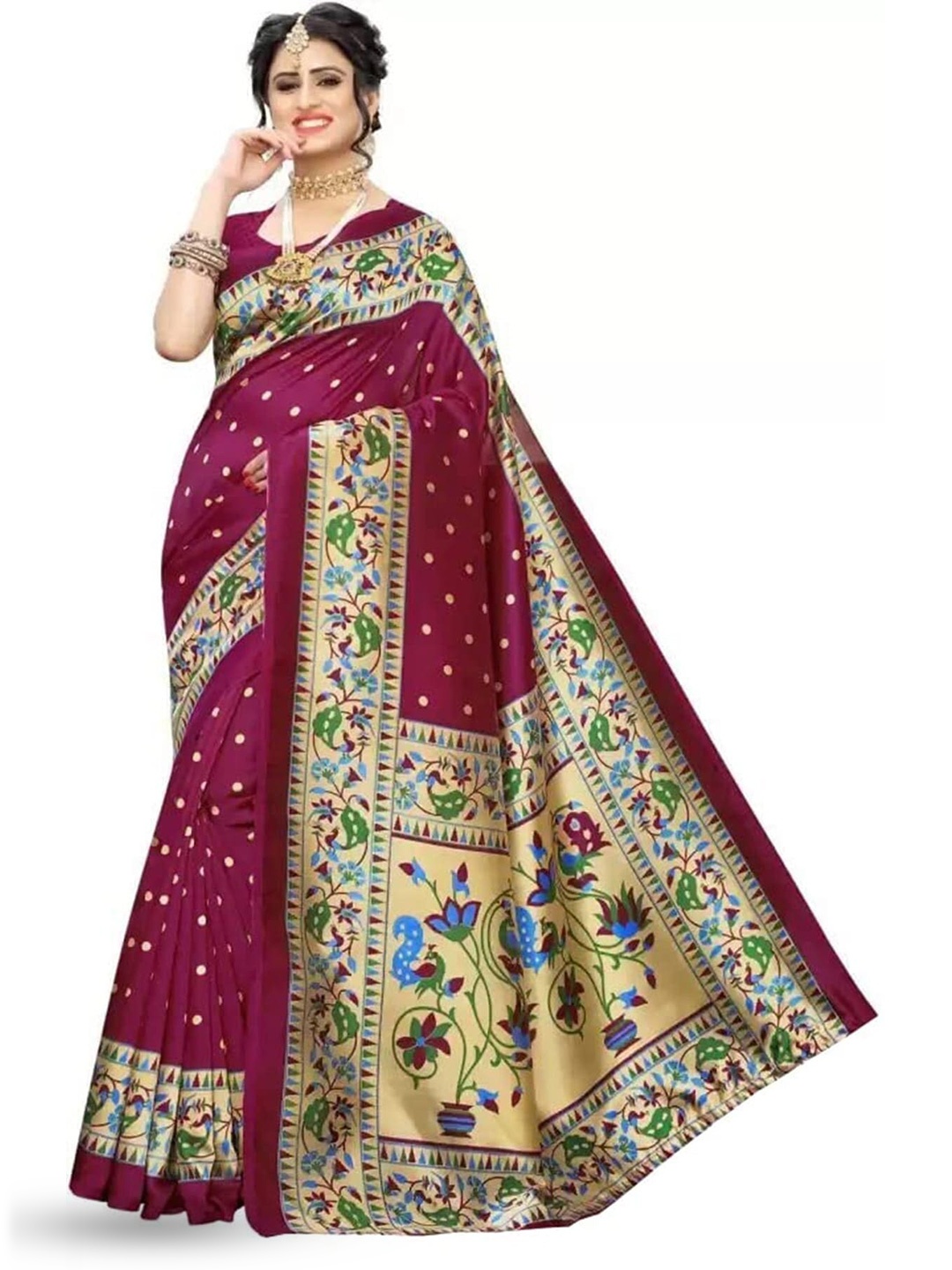 

KALINI Ethnic Motifs Printed Banarasi Saree, Purple