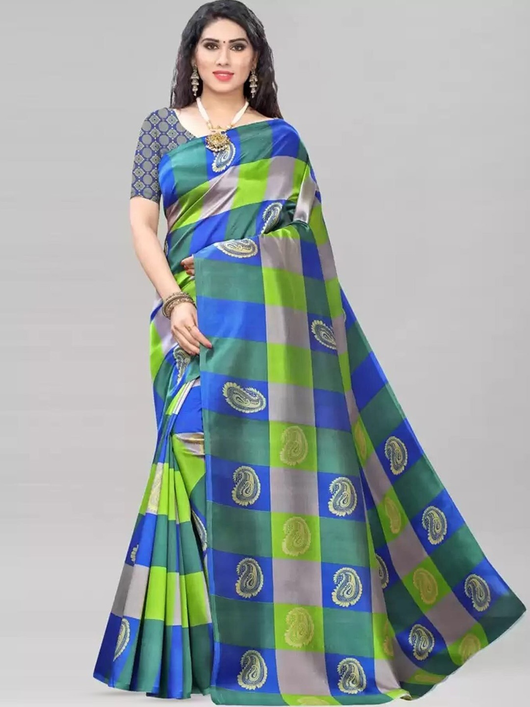 

KALINI Paisley Printed Art Silk Banarasi Saree, Green