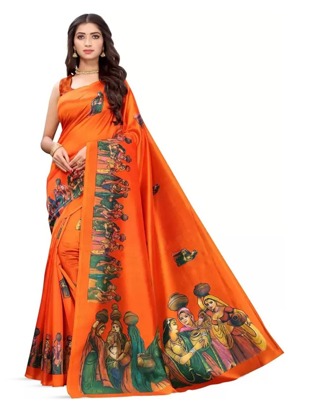 

KALINI Ethnic Motifs Printed Banarasi Saree, Orange