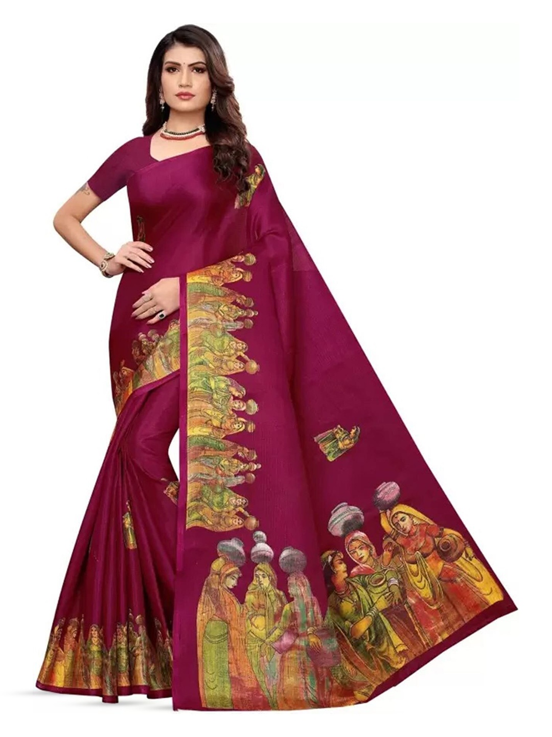 

KALINI Ethnic Motifs Printed Banarasi Saree, Purple
