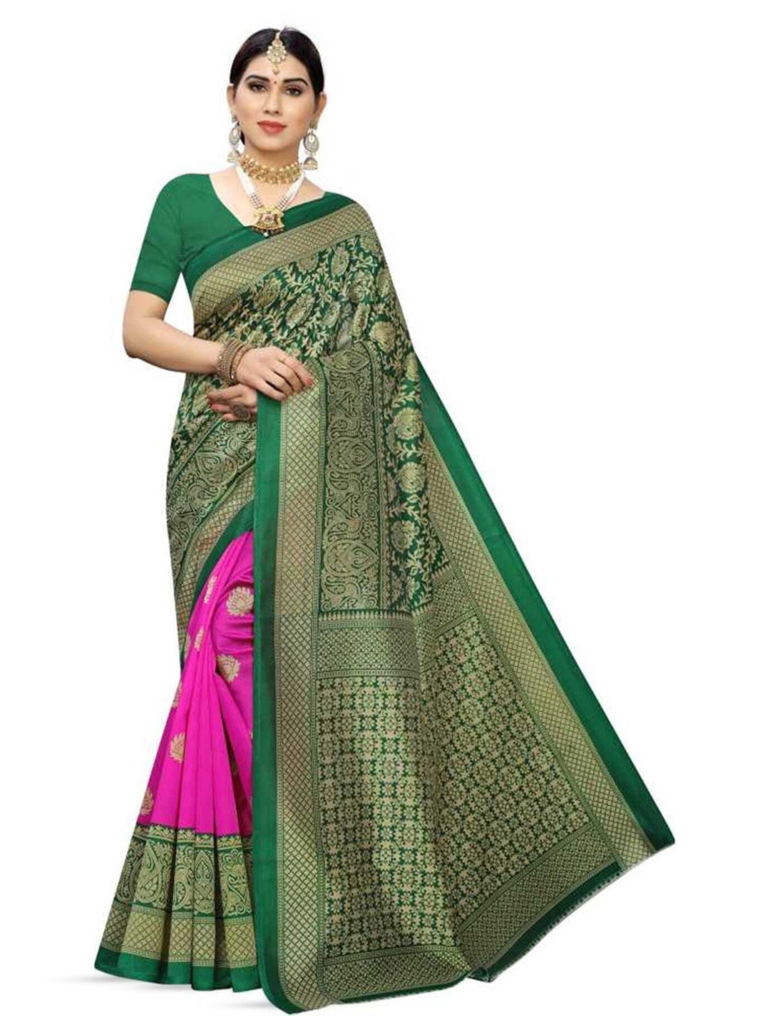 

KALINI Ethnic Motifs Woven Design Art Silk Banarasi Saree, Pink
