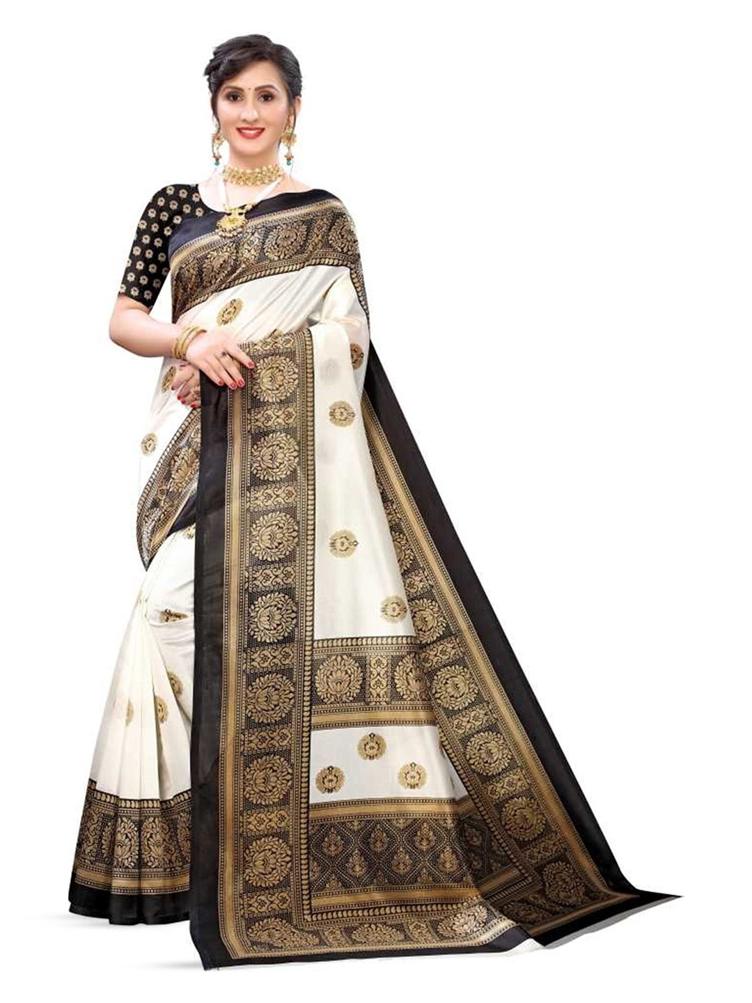 

KALINI Ethnic Motifs Printed Banarasi Saree, Black