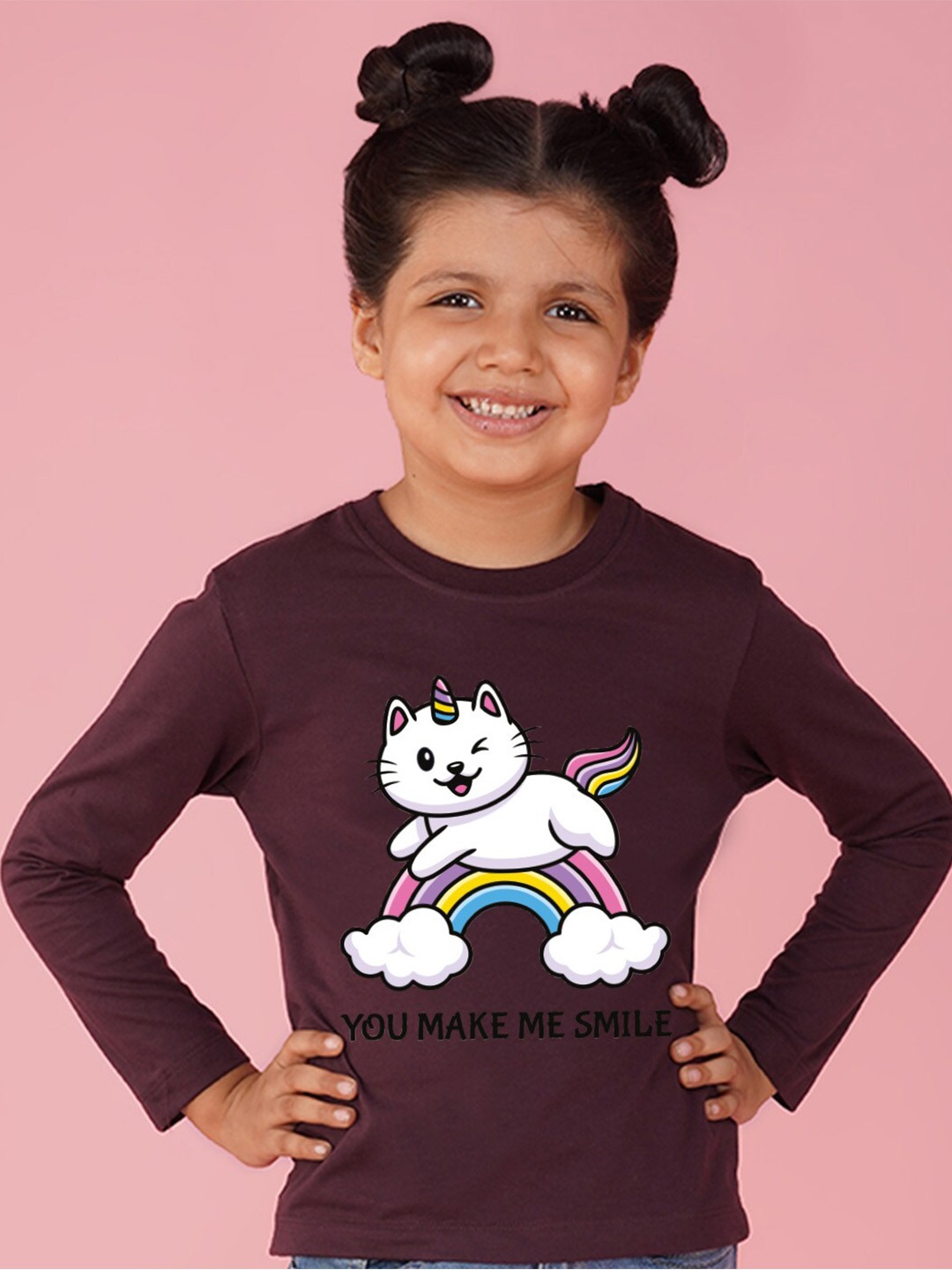 

NUSYL Girls Graphic Printed Cotton T-shirt, Maroon