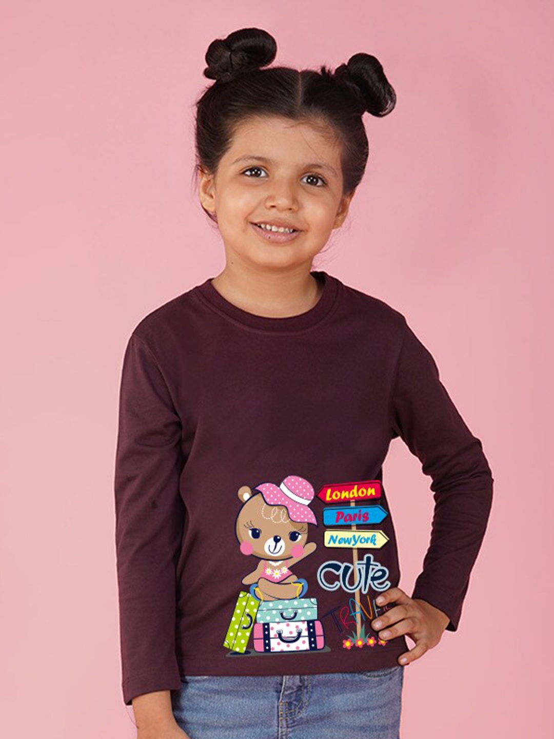 

NUSYL Girls Graphic Printed T-shirt, Maroon