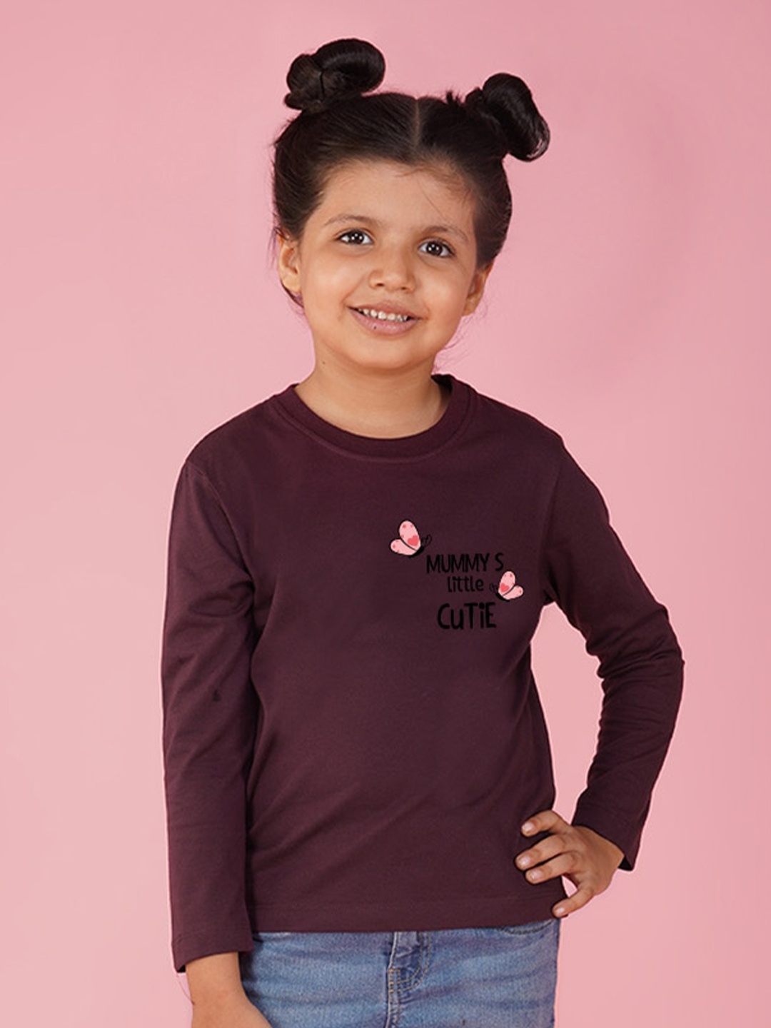 

NUSYL Girls Typography Printed T-shirt, Maroon