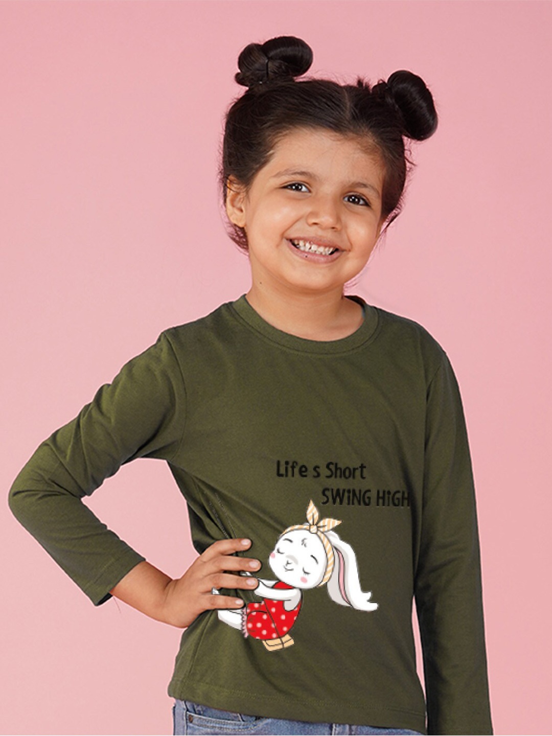 

NUSYL Girls Graphic Printed T-shirt, Green
