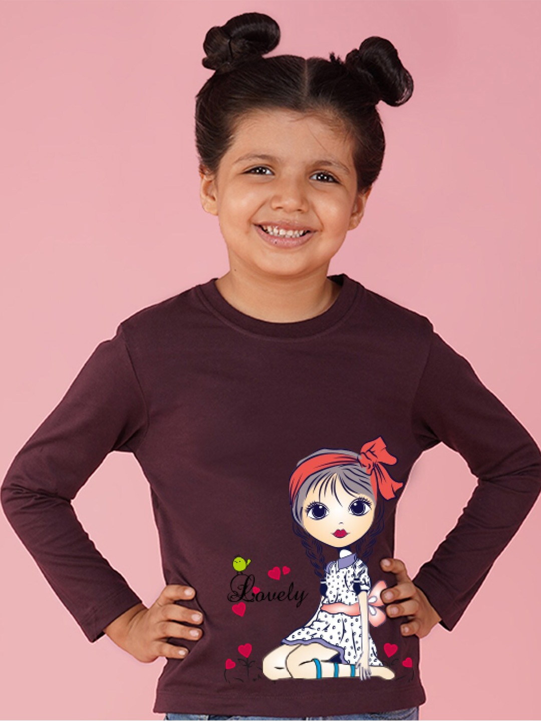 

NUSYL Girls Graphic Printed T-shirt, Burgundy