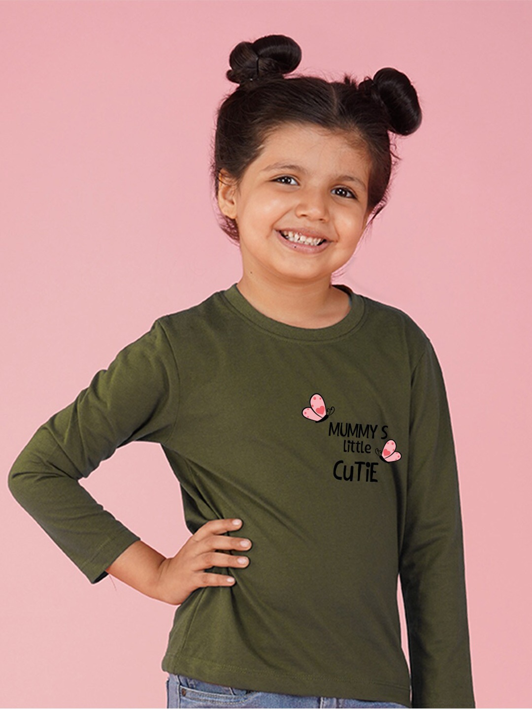 

NUSYL Girls Typography Printed T-shirt, Green