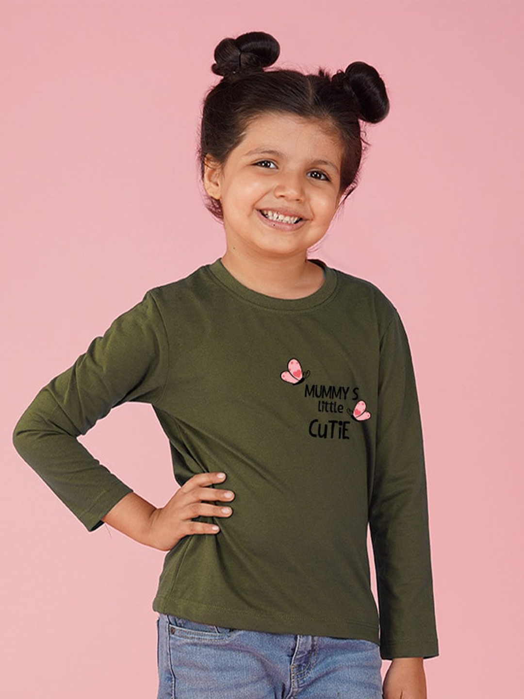 

NUSYL Girls Typography Printed Long Sleeves T-shirt, Green