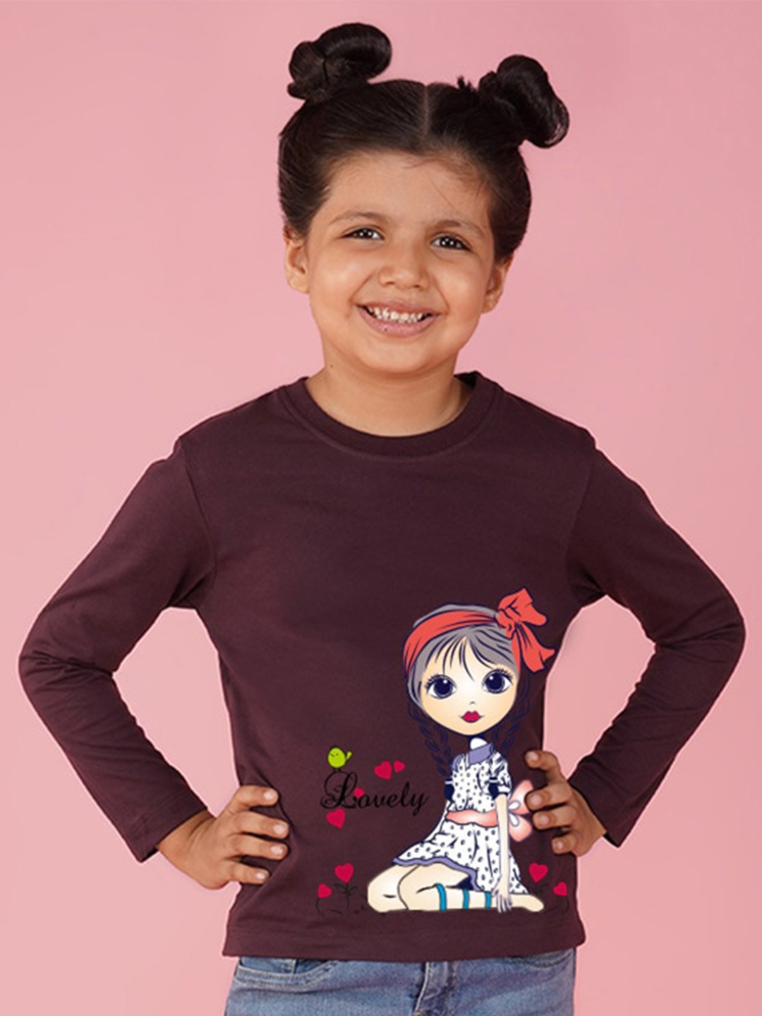 

NUSYL Girls Graphic Printed Long Sleeves T-shirt, Maroon