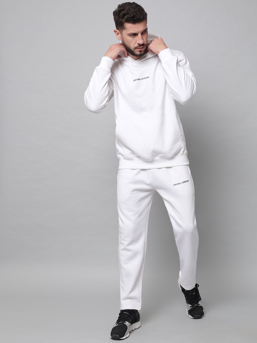 

GRIFFEL Printed Detail Hooded Fleece Tracksuits, White