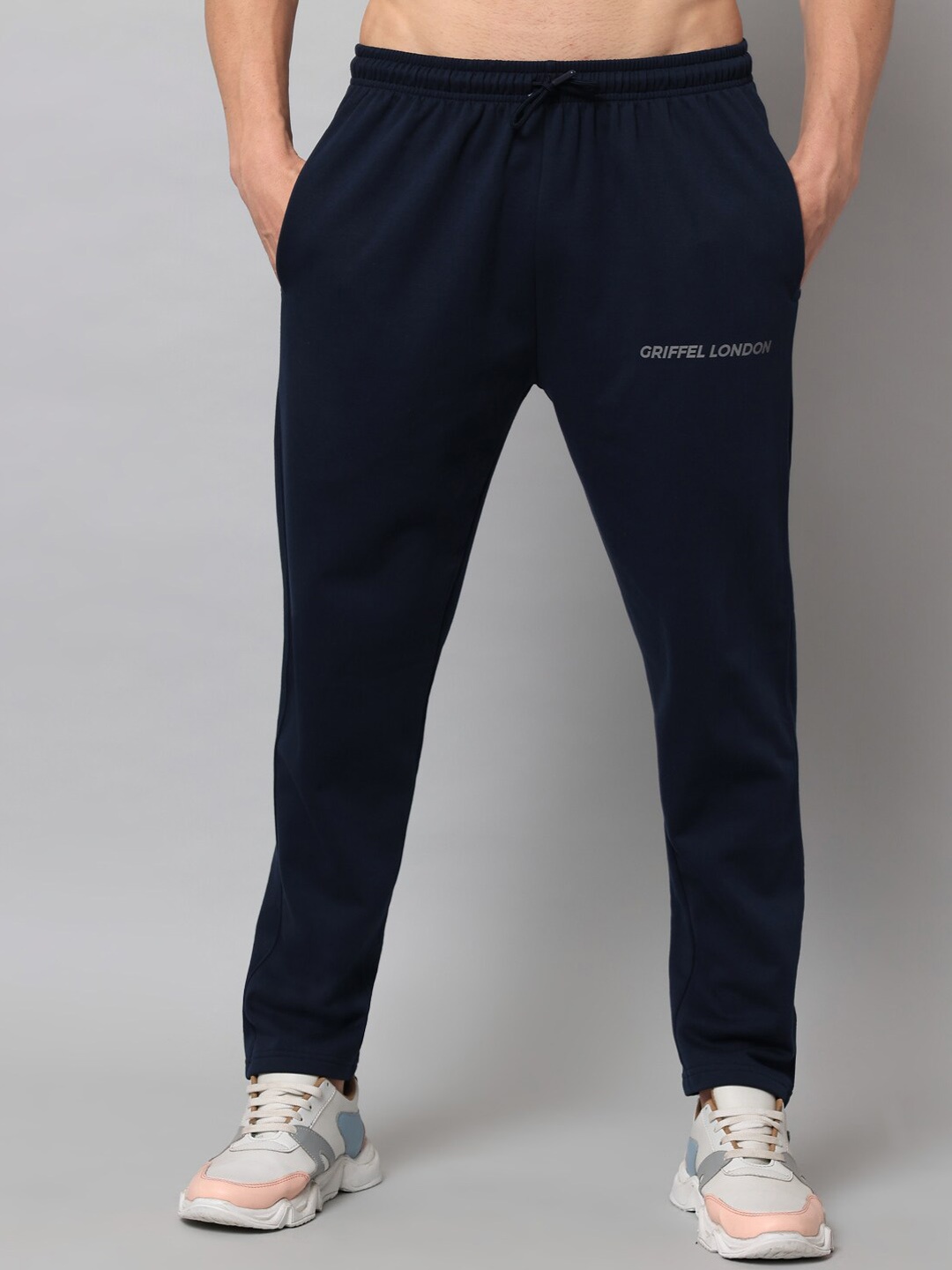 

GRIFFEL Men Mid-Rise Fleece Track Pant, Navy blue