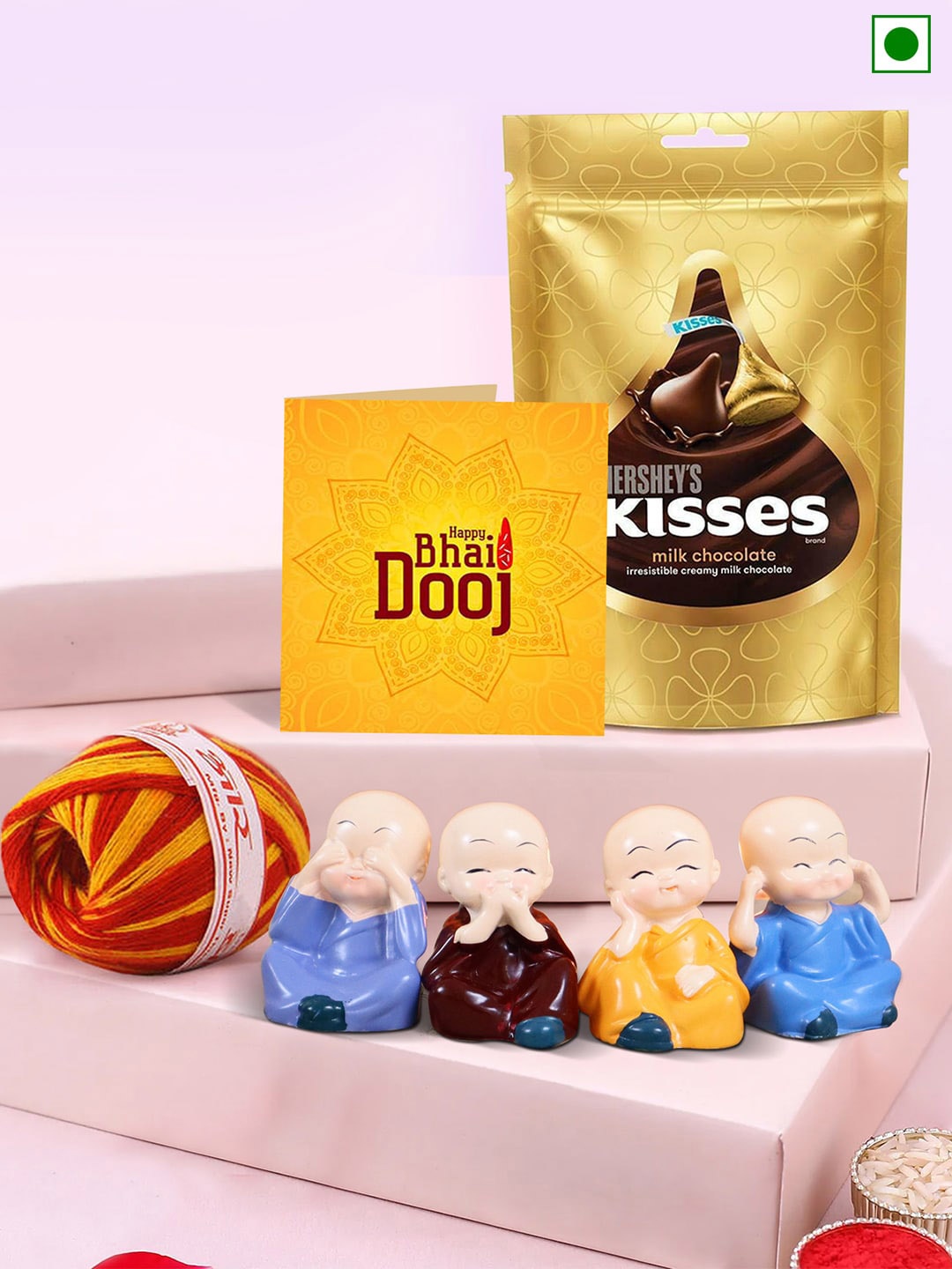 

TIED RIBBONS Chocolates Idol Statue Card Kalawa Roli Chawal Bhai Dooj Gift Set, Beige