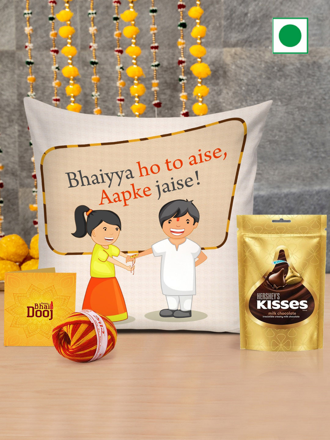 

TIED RIBBONS Set Of 4 Cushion Cover With Filler Kalawa Roli Chawal Bhai Dooj Gift Hamper, White