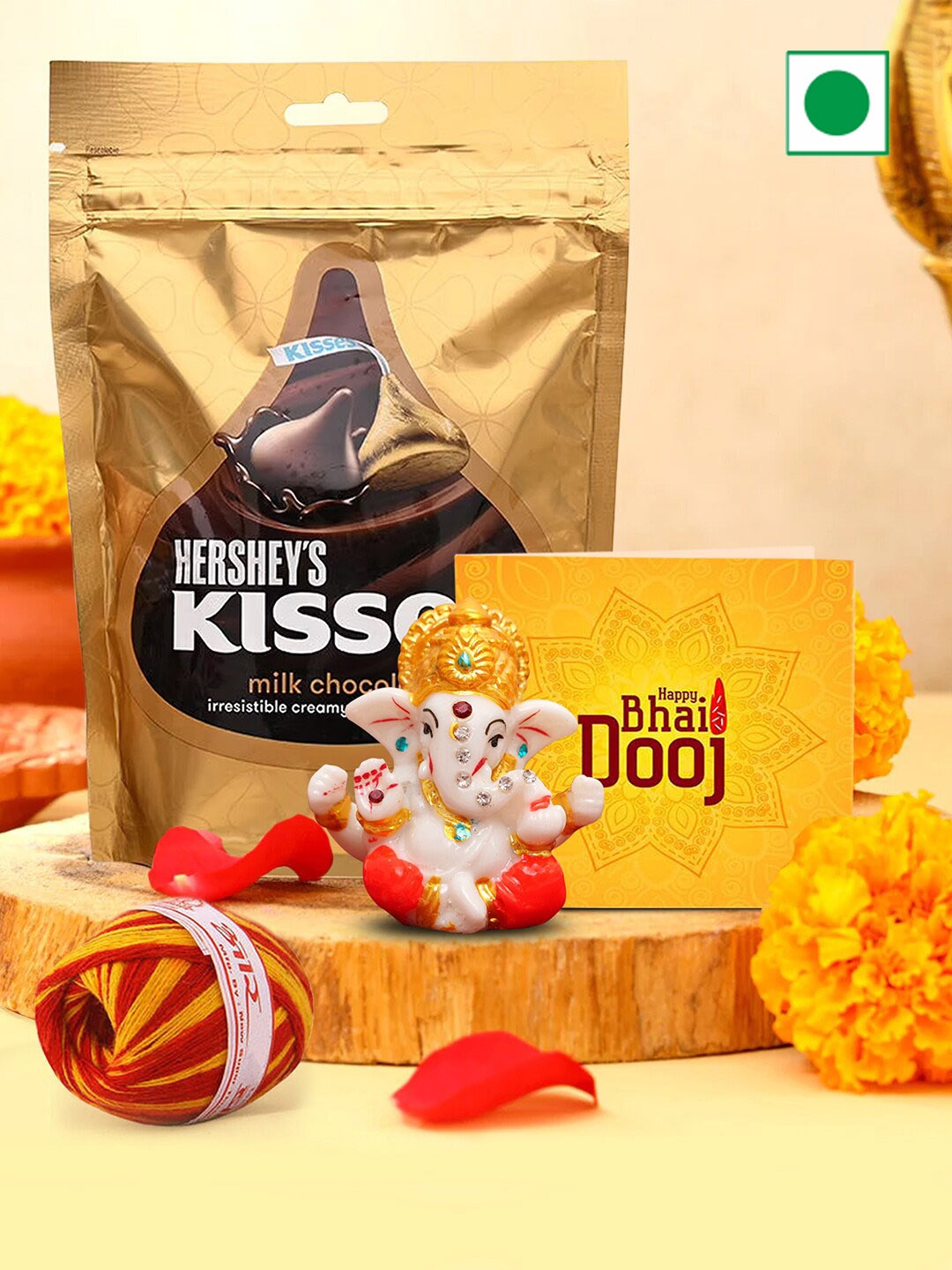 

TIED RIBBONS Chocolates Idol Statue Card Kalawa Roli Chawal Bhai Dooj Gift Set, Multi